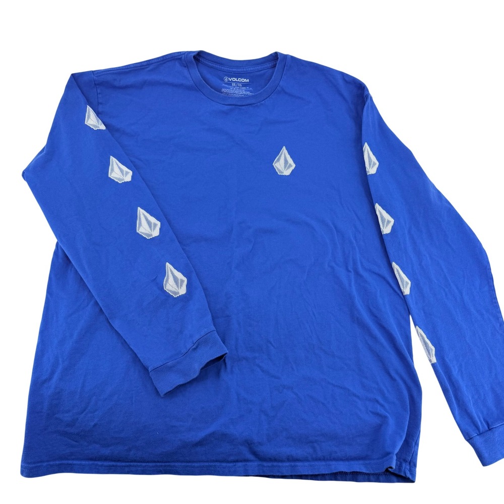 Volcom Mens XXL Long‎ Sleeve Graphic T-Shirt Royal Blue Stone Logo Sleeve Print